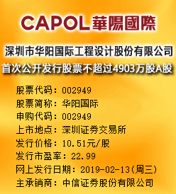 华阳国际今日申购 发行价格为10.51元/股