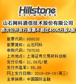 山石网科今日申购 发行价格为21.06元/股