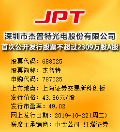 杰普特今日申购 发行价格为43.86元/股