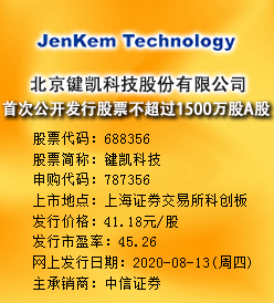键凯科技今日申购 发行价格为41.18元/股