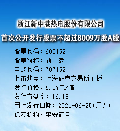 新中港今日申购 发行价格为6.07元/股