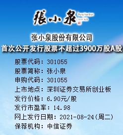 张小泉今日申购 发行价格为6.90元/股