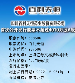 百利天恒今日申购 发行价格为24.70元/股