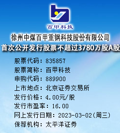 百甲科技今日申购 发行价格为4.00元/股